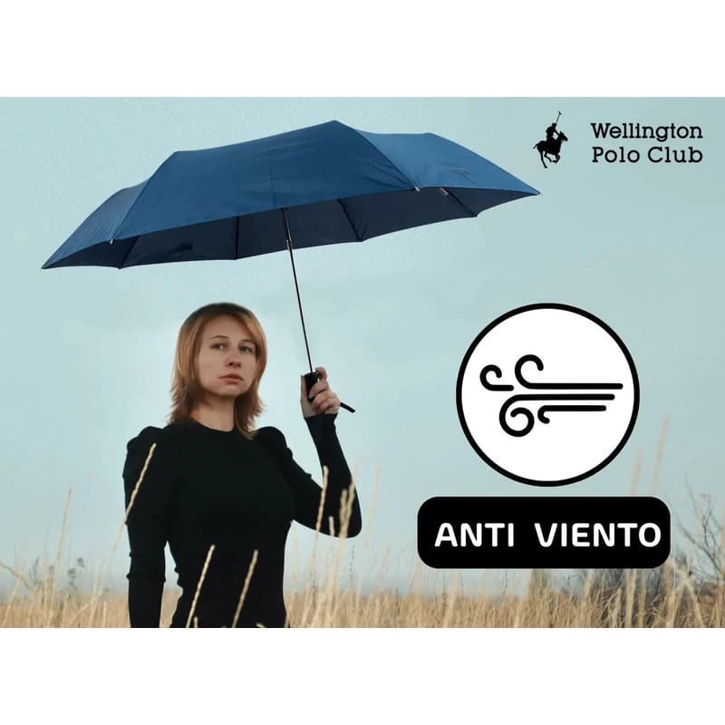 Paraguas Wellington Polo 6301 Unicolor Recto Automático — Negro / Liso