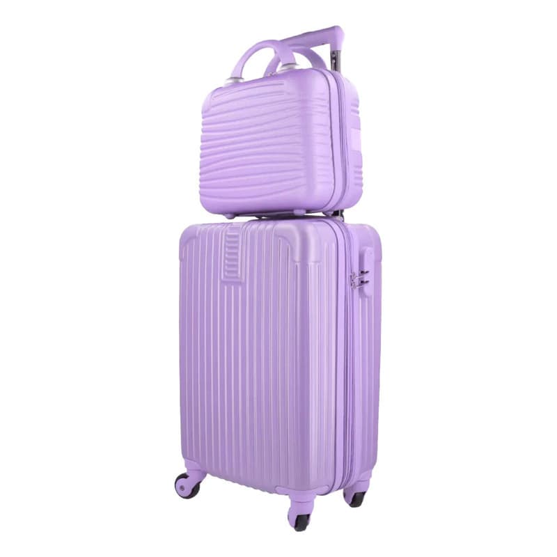 Set Valija Carry On Cabina Con Ruedas + Mini Valija Neceser — Lila