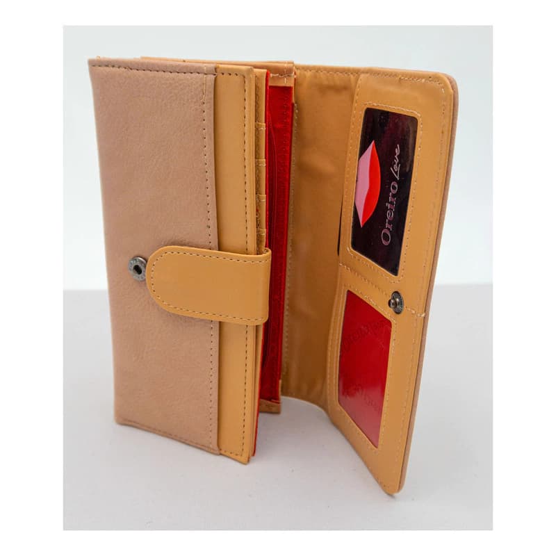 Billetera Fichero de Mujer Oreiro Love | Cuero Sintético con Monedero — Camel 27876 / Liso brillante