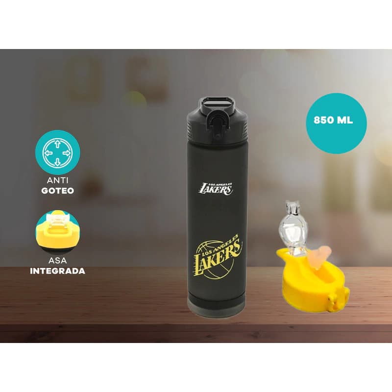 Botella Deportiva NBA 800ml Tapa Rebatible Libre de BPA con Medidor — Negro 16925