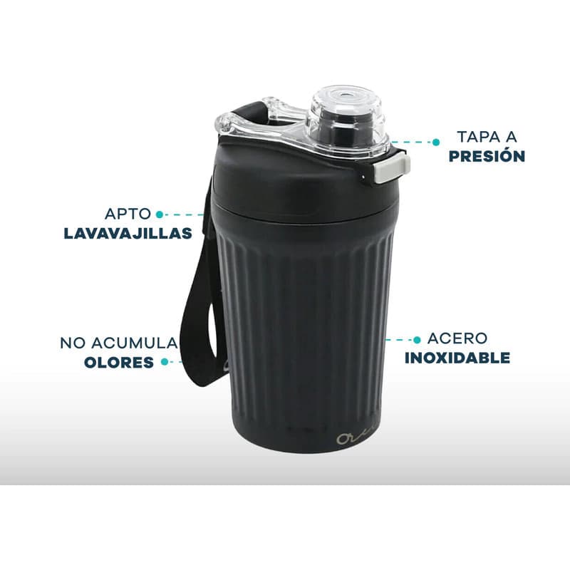 Vaso Térmico Oreiro Love 600 ml Acero Inoxidable con Correa y Pulsador — Azul petróleo / Liso