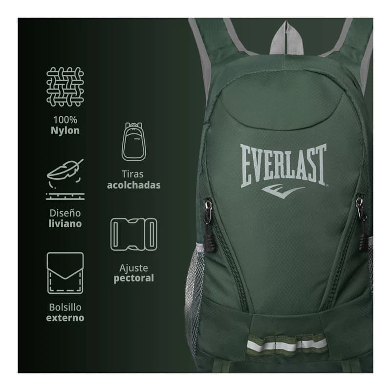 Mochila Running Everlast 12L liviana con cincha pectoral y salida de hidratación — Negro 22186 / Liso