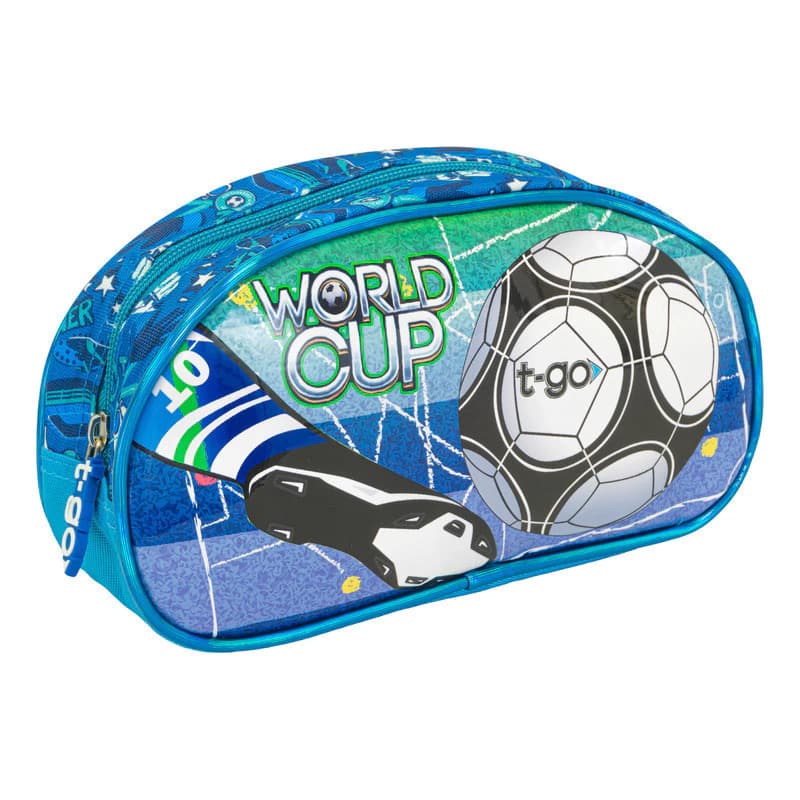 Cartuchera Escolar Fútbol Botín T-Go QD5 Celeste | Resistente Poliéster