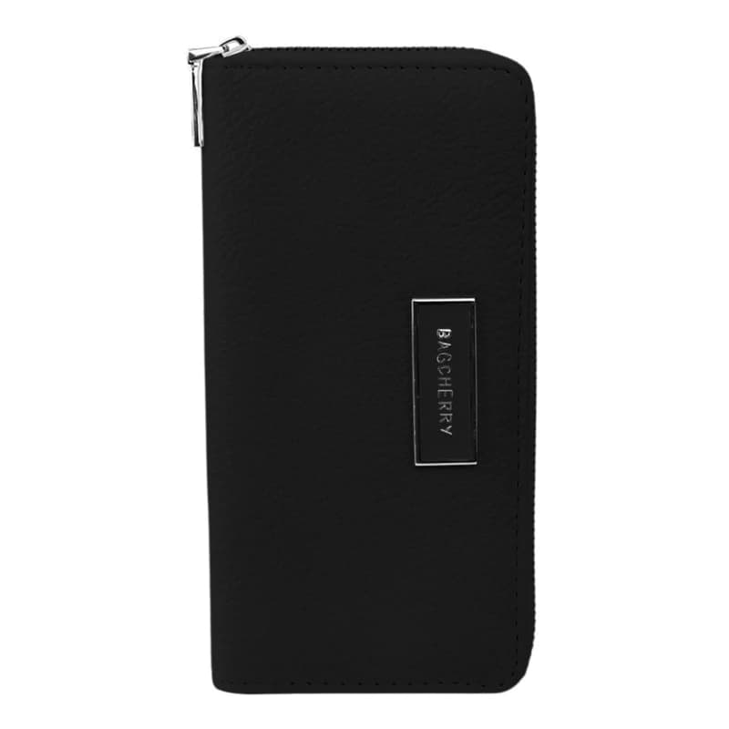 Billetera Monedero Mujer Bagcherry Eco Cuero con 8 Tarjeteros y Monedero — Negro / Liso