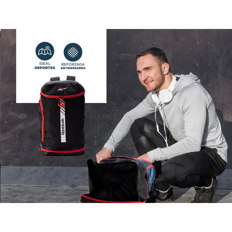 Mochila Deportiva Reebok 36L con Compartimento Notebook 15,6" Unisex — Negro 60039 / Liso