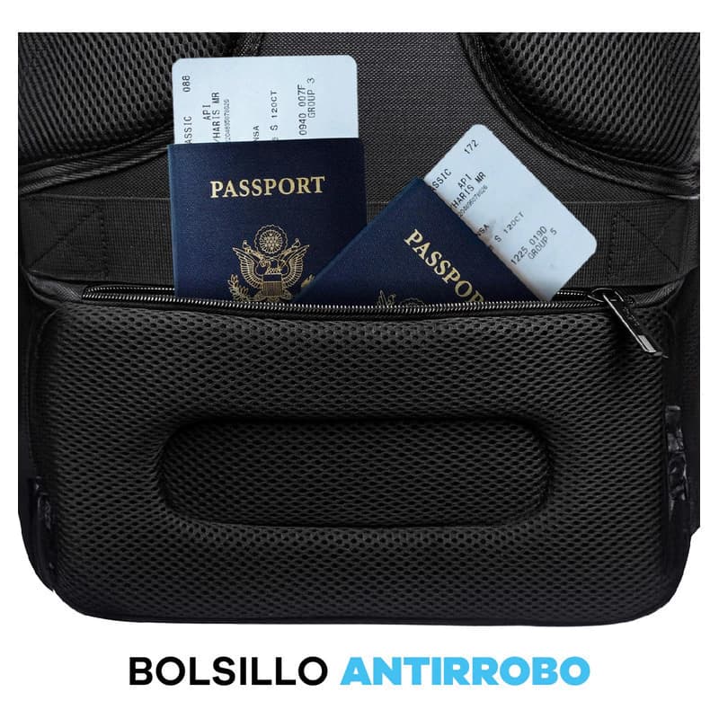 Mochila Ejecutiva Porta Notebook T-Go Premium Antirrobo Impermeable USB 15.6" — Gris / Liso