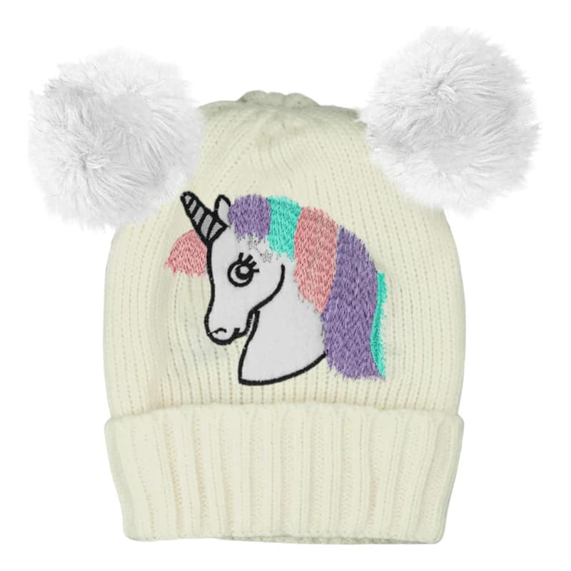 Gorro Lana Nena Doble Pompón Polar Interno Trendy – Abrigado y Adorable — Blanco Unicornio / Único
