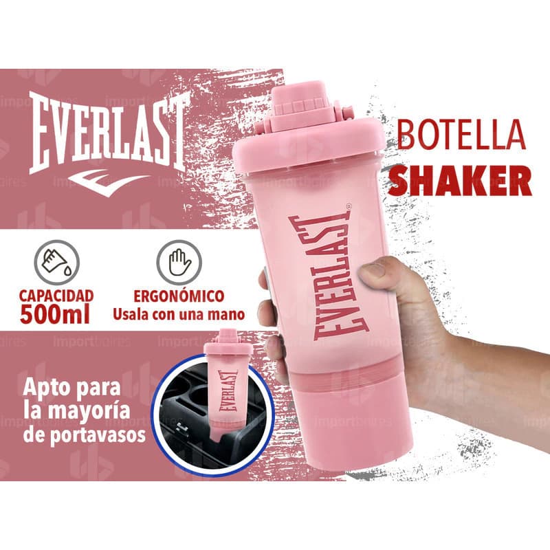 Shaker Deportivo Everlast 500 ml con Filtro Mezclador — Sin grumos, sin derrames — Fucsia