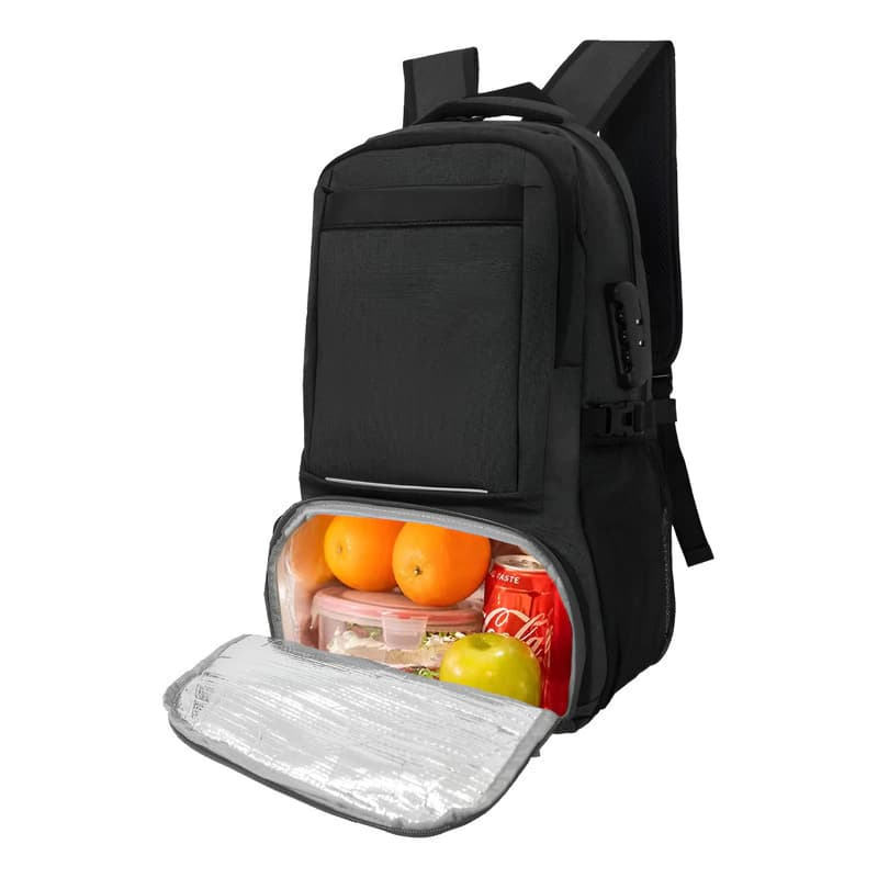 Mochila Urbana Porta Notebook con Candado y Bolsillo Térmico T-Go EB101 — Negro / Liso