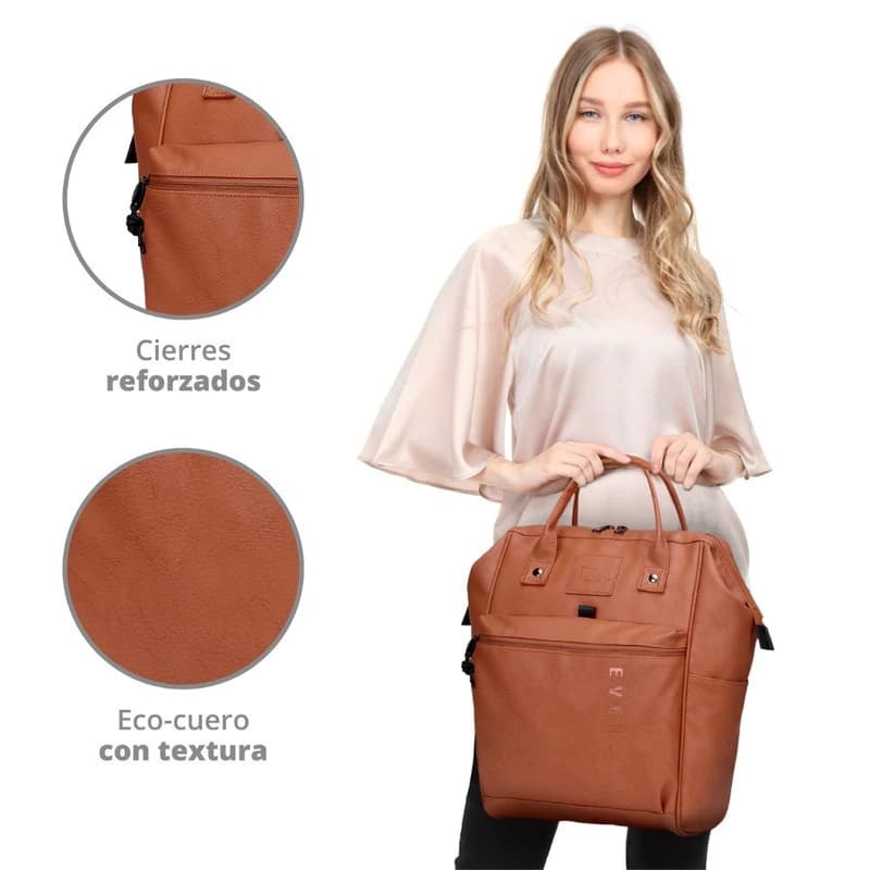 Mochila Cartera Everlast Boca de Pez Eco Cuero Urbana Antirrobo Mujer — Suela 21478 / Eco cuero