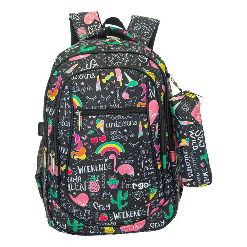 Mochila Escolar T-Go EB44 25L Impermeable + Cartuchera de Regalo
