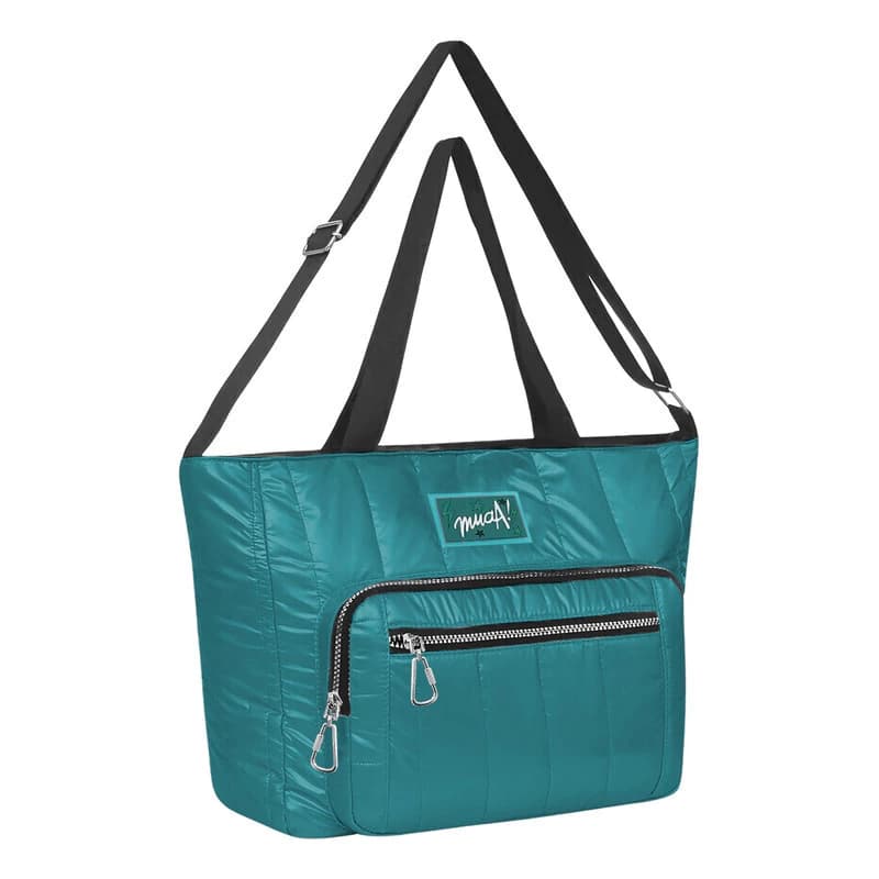 Bolso Cartera Muaa Símil Puffer Grande con Bolsillos — Estilo Urbano — Brillante / Negro 16383 / Negro