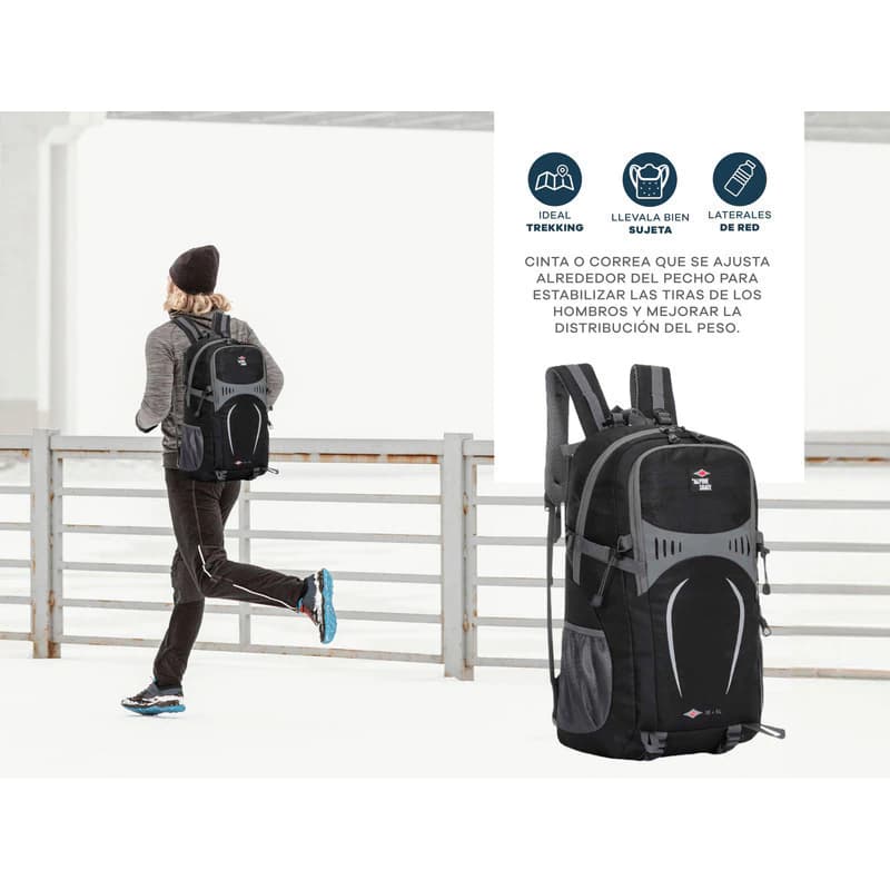 Mochila Trekking 35L Alpine Skate con Ajuste Pectoral y Abdominal — Azul 16802 / Liso