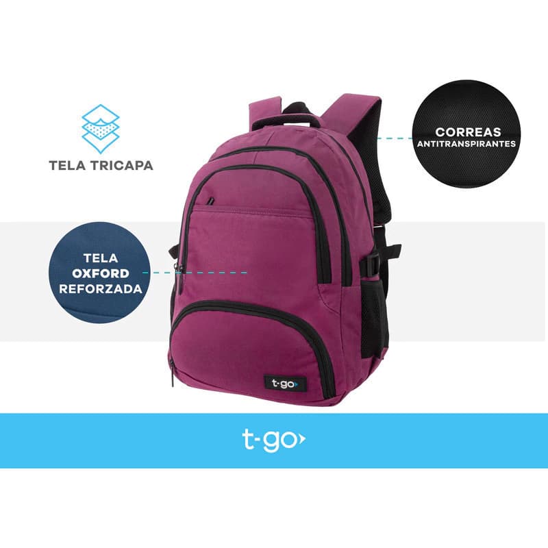 Mochila Porta Notebook 15,6" T-GO Eb66 Liviana, urbana, de oficina — Negro / Liso
