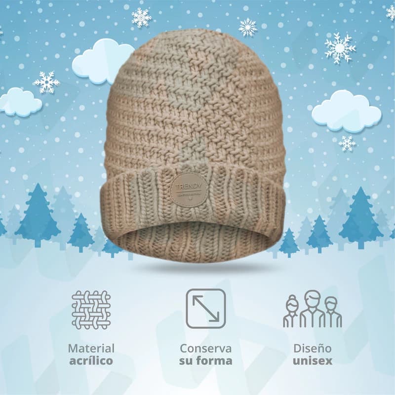 Gorro Tejido con Interior Polar Trendy Unisex — Abrigo Real para el Invierno — Blanco 13801 / M