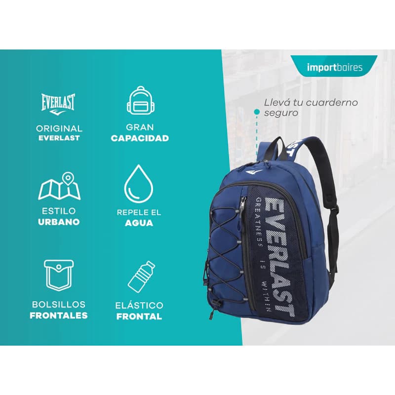 Mochilas Hombre Mujer Everlast Urbana Deportiva Reforzada