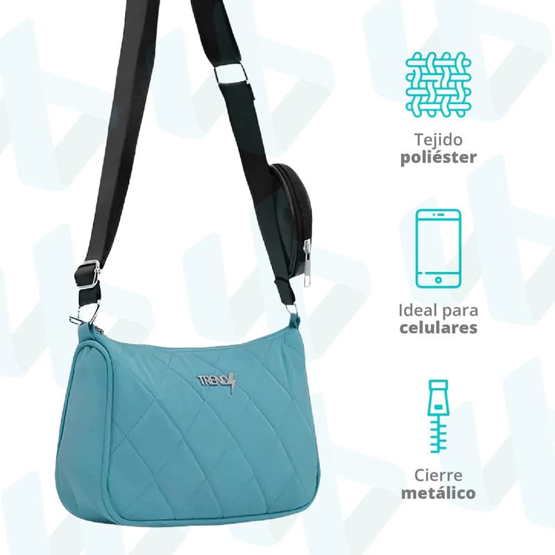 Cartera Mini Bags Trendy Porta Celular Bandolera Acolchada — Aqua 27203 / Negro / Liso