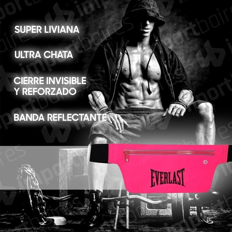 Riñonera Deportiva Everlast Unisex con Doble Bolsillo y Banda Reflectante — Negro