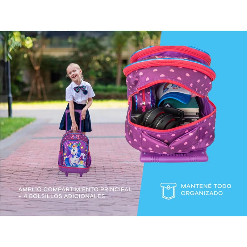 Mochila Carrito Escolar 18" + Cartuchera T-Go | Kit Primaria con Luces LED