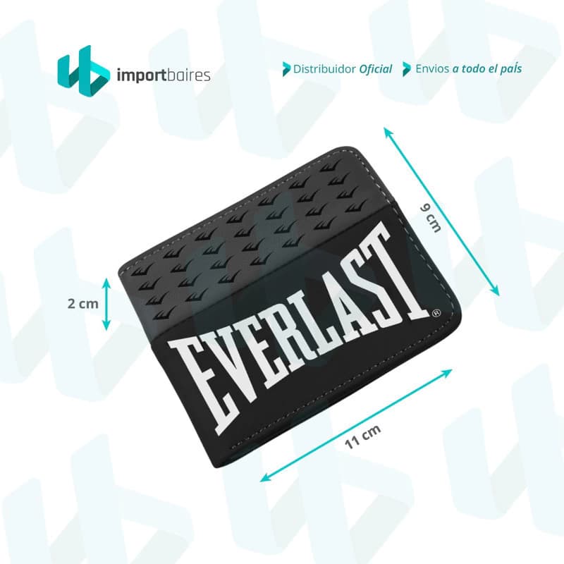 Billetera Everlast Hombre Cuero Sintético con 12 Tarjeteros y Caja de Regalo — Negro con gris 26983