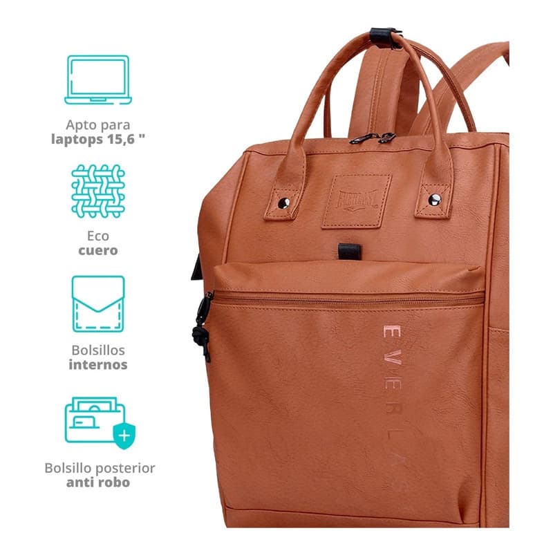 Mochila Cartera Everlast Boca de Pez Eco Cuero Urbana Antirrobo Mujer — Suela 21478 / Eco cuero