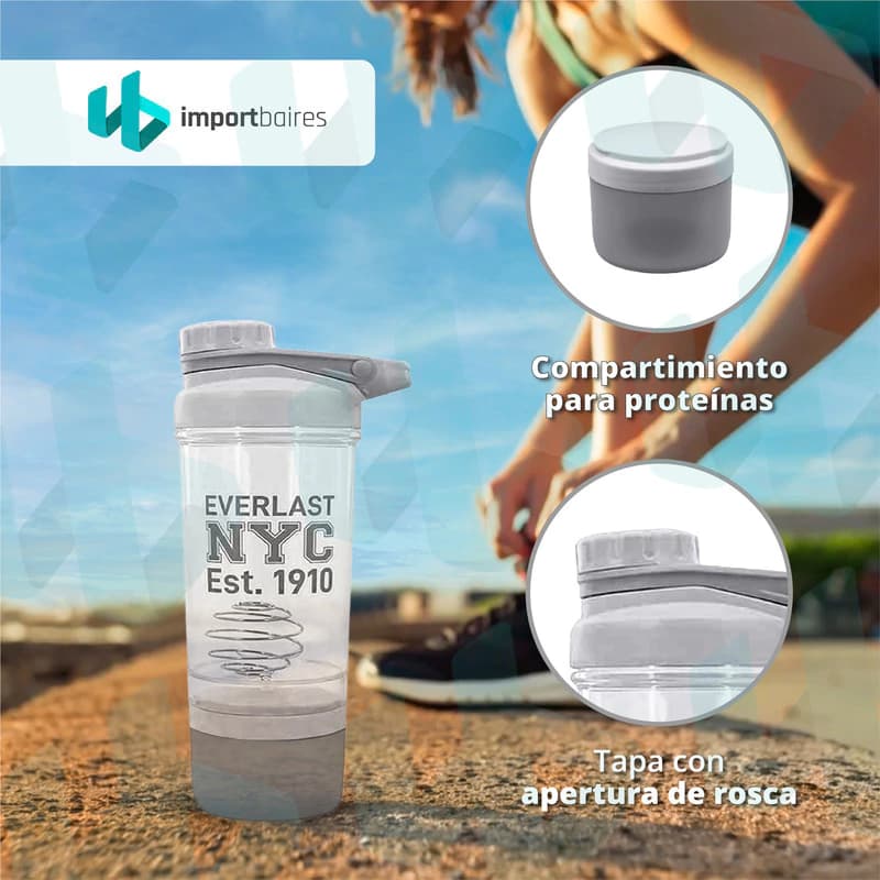 Shaker Everlast 500 ml con Bola Mezcladora Antigrumos y Compartimento