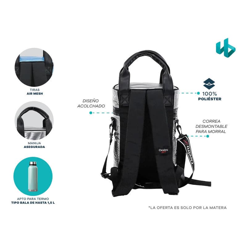 Mochila Matera Oreiro Love acolchada con correa cruzada - Poliéster — Negro 18469