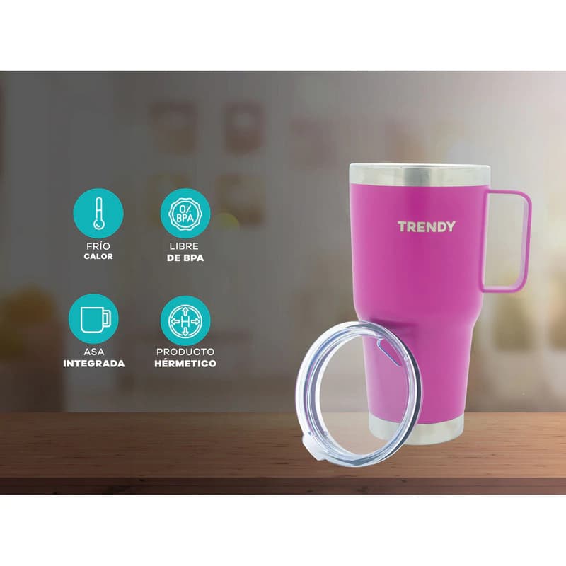 Vaso Térmico Acero Inoxidable Trendy - Café, Té y Sopas Frío/Calor — Fucsia / Lisa
