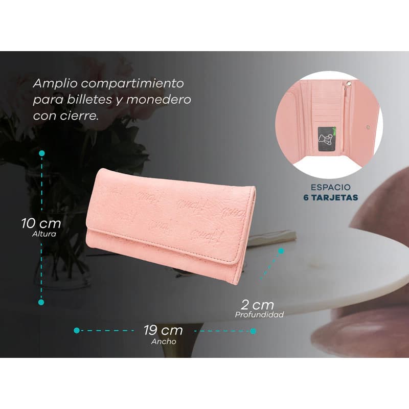 Billeteras Mujer Cuero Pu Muaa Monedero Tarjetero + Llavero — Azul / Liso