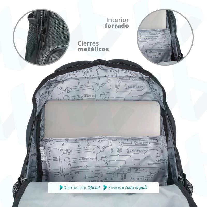 Mochila Escolar Urbana | Notebook | Bargcherry — Gris oscuro 430303 / Liso