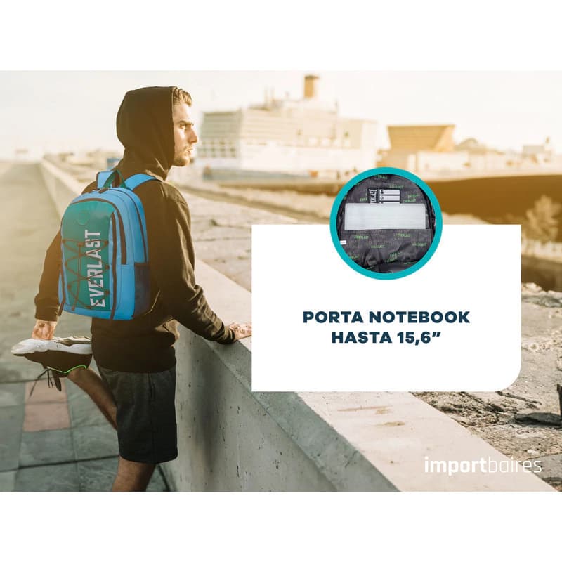 Mochila Porta Notebook 15,6" Everlast Urbana Nylon Reforzada 19 L — Azul / Lisa