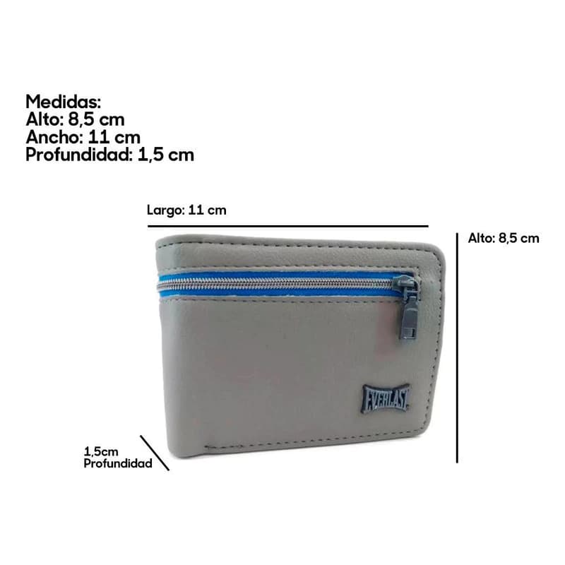 Billetera Everlast Hombre Cuero PU 12 Tarjetas con Packaging para Regalo — Gris / Liso