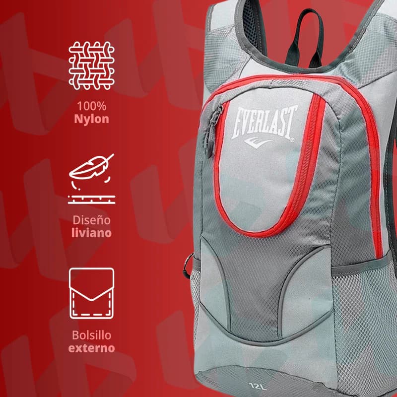 Mochila Running Everlast 12L ultraliviana con salida hidratación trekking — Negro / Liso