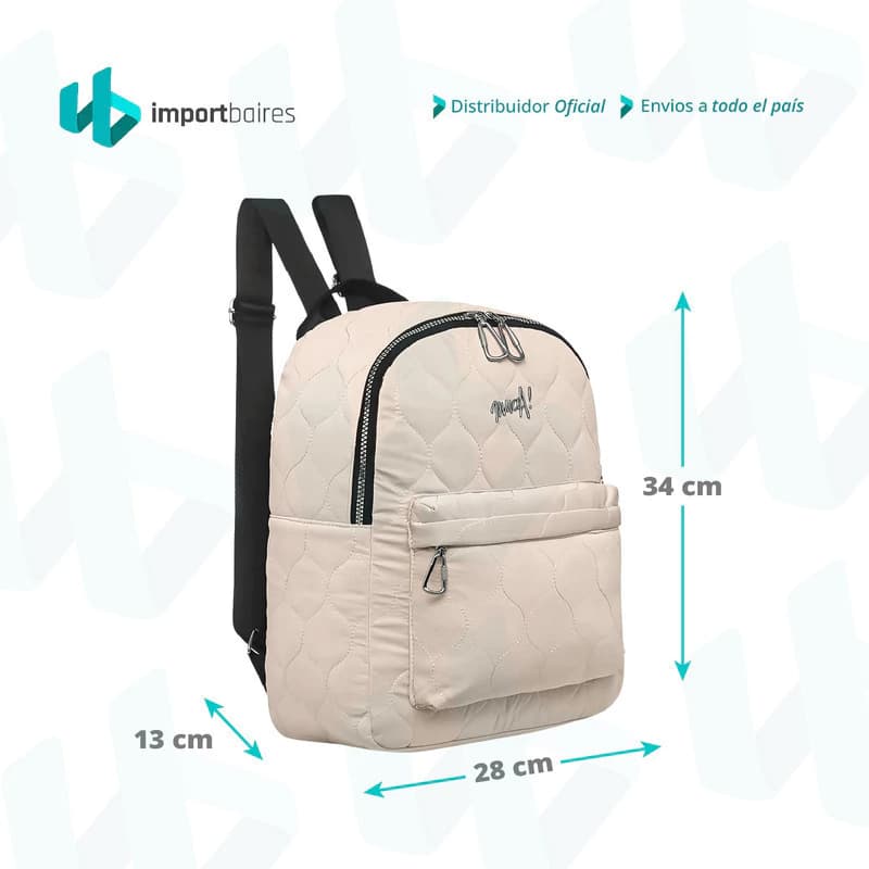 Mochila Urbana Puffer Muaa Acolchada Porta Tablet 10" 12L Modelo 16388 — Blanco / Lisa