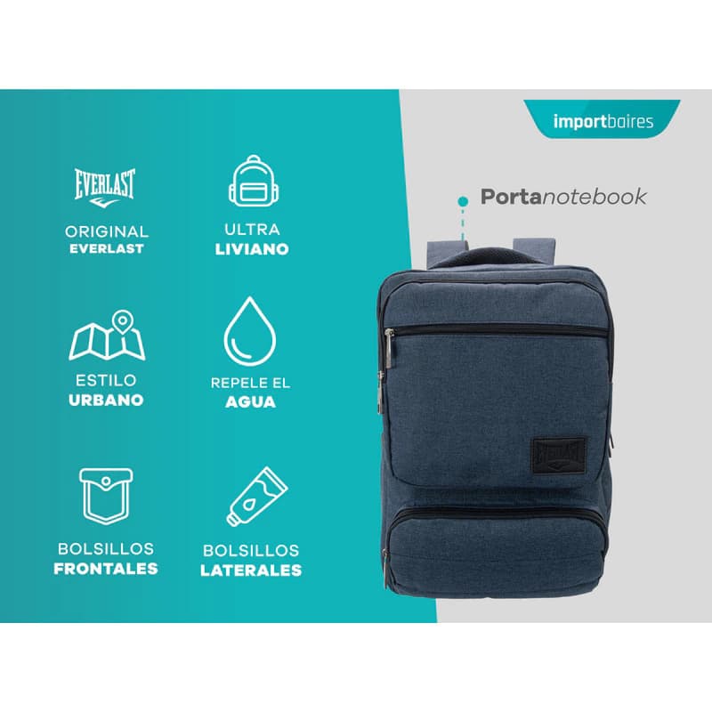 Mochila Porta Notebook 15.6" Everlast Ejecutiva Reforzada con 5 Bolsillos