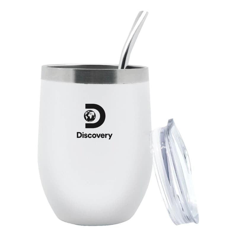 Mate Con Tapa Y Bombilla Acero Inoxidable Termico Frio Calor — Blanco