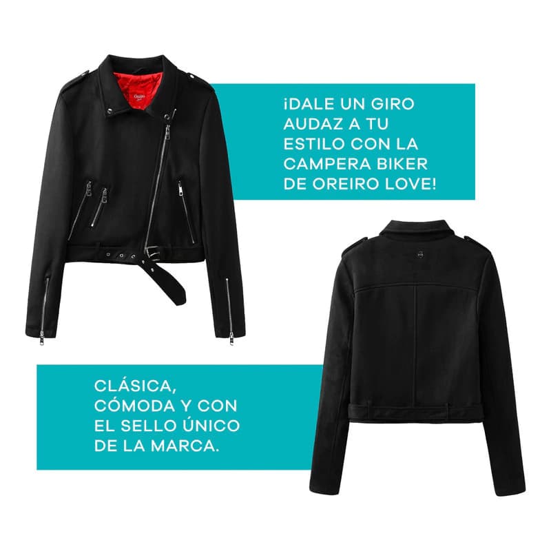 Campera Biker PU | Oreiro Love — Negro / Lisa / L
