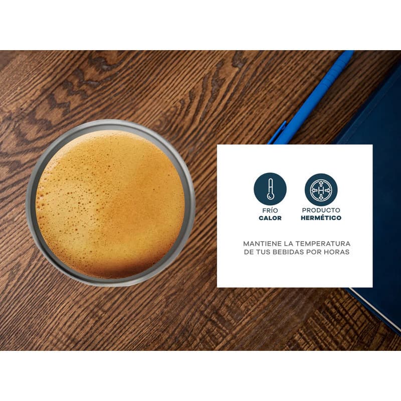 Vaso Térmico Oreiro Love 600 ml Acero Inoxidable con Correa y Pulsador — Azul petróleo / Liso