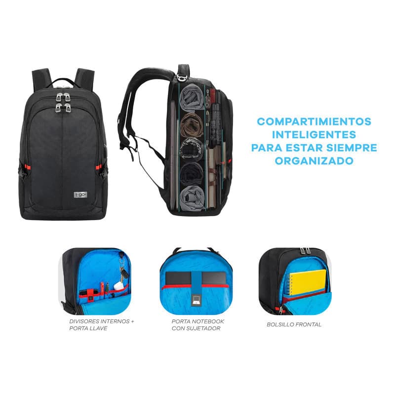 Mochila T-Go AB340 40L para Notebook 15.6" Urbana Impermeable Negro