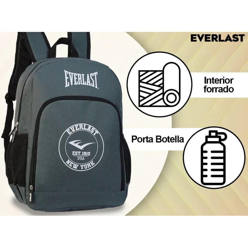 Mochila Urbana Escolar Everlast 19L con Porta Notebook | 43cm — Negro / Lisa