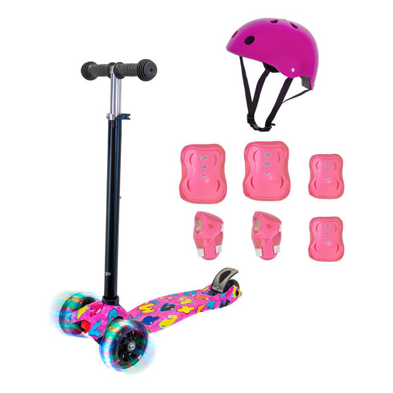 Monopatin Infantil Cuatri Patin 4 Ruedas Freno Niñas Niños — Rosa