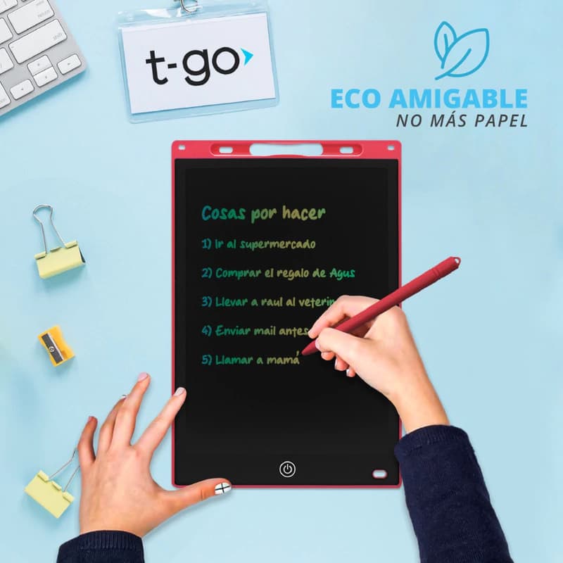 Pizarra Mágica Infantil 12" T-Go – Dibujo Digital sin Papel, Color Rojo