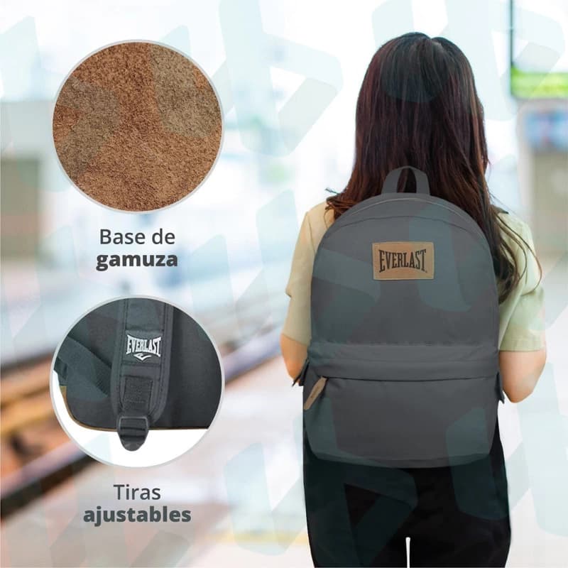 Mochila Urbana Everlast 45cm Poliéster Base Gamuzada Bolsillo Notebook 15.6" — Azul / Gamuzada