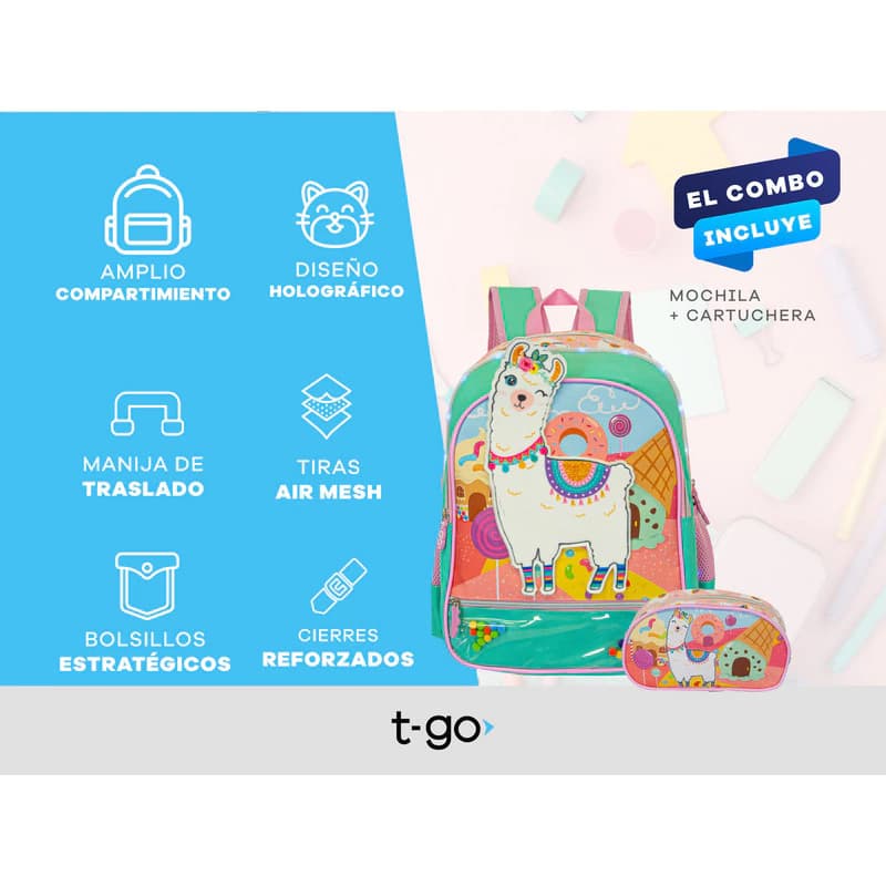 Kit Escolar | Mochila + Cartuchera | Llama