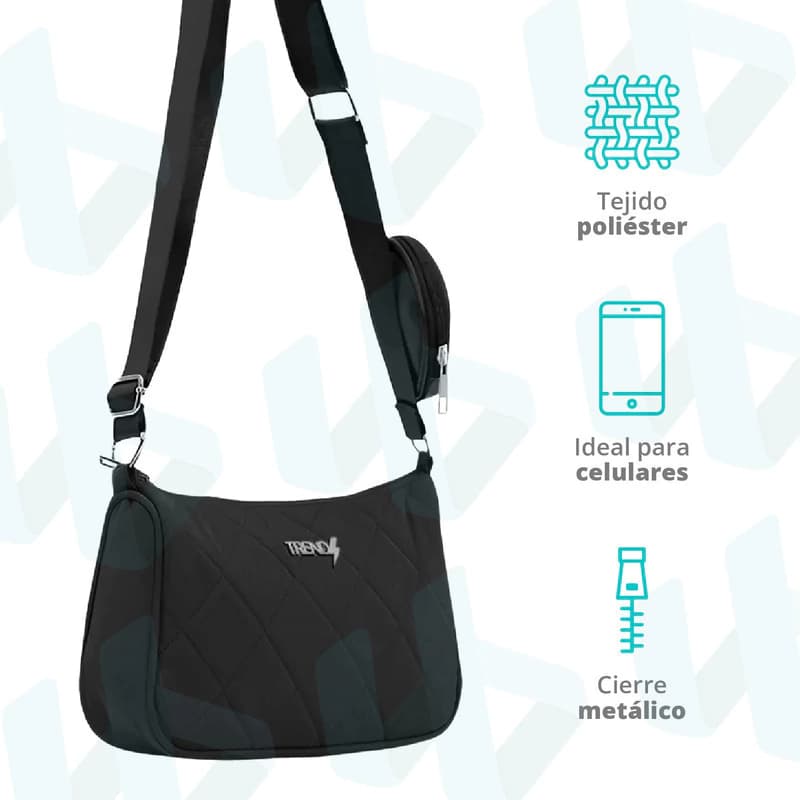 Cartera Mini Bags Trendy Porta Celular Bandolera Acolchada — Aqua 27203 / Negro / Liso