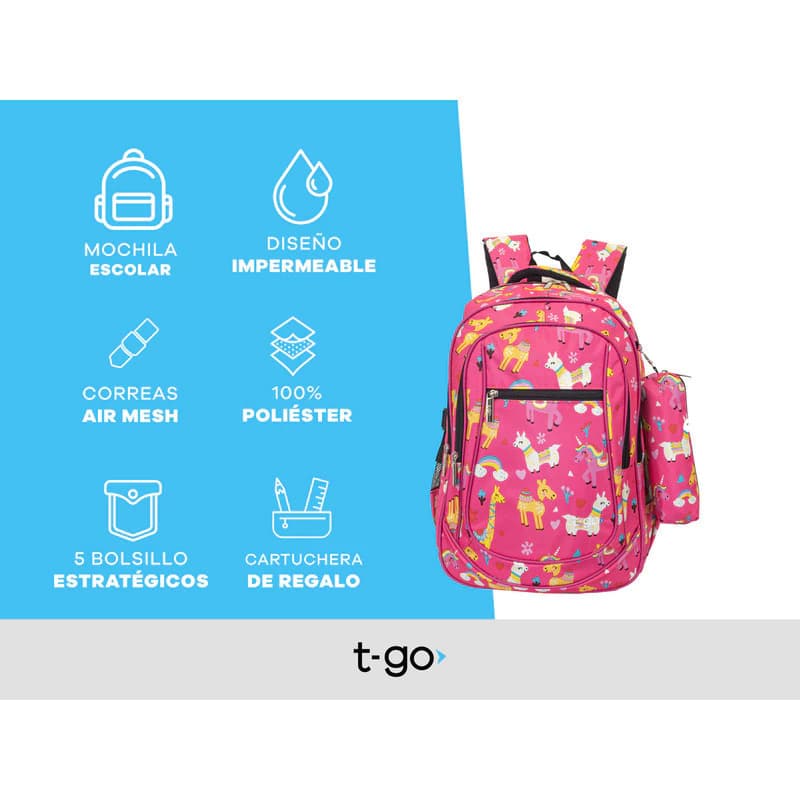 Mochila Escolar T-go Eb44 25l | Color Rosa Estampado