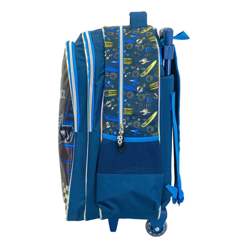 Mochila Escolar con Carrito T-Go QD16 18" | 37L, Base ABS y Ruedas de Silicona — Azul marino / Estampado