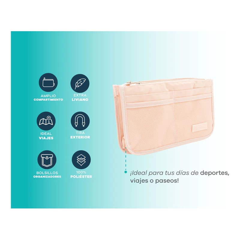 Neceser Organizador de Viaje Discovery Adventure 10 Bolsillos Impermeable — Rosa / Liso