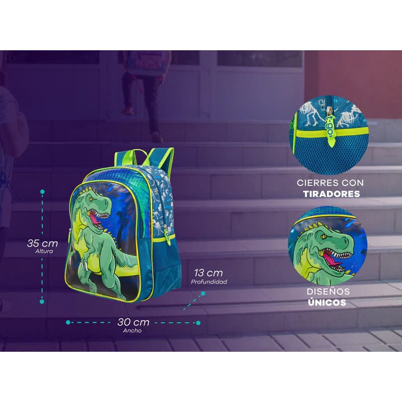 Mochila Escolar | Para Nenes Jardín T-go 14 | Dino T-rex