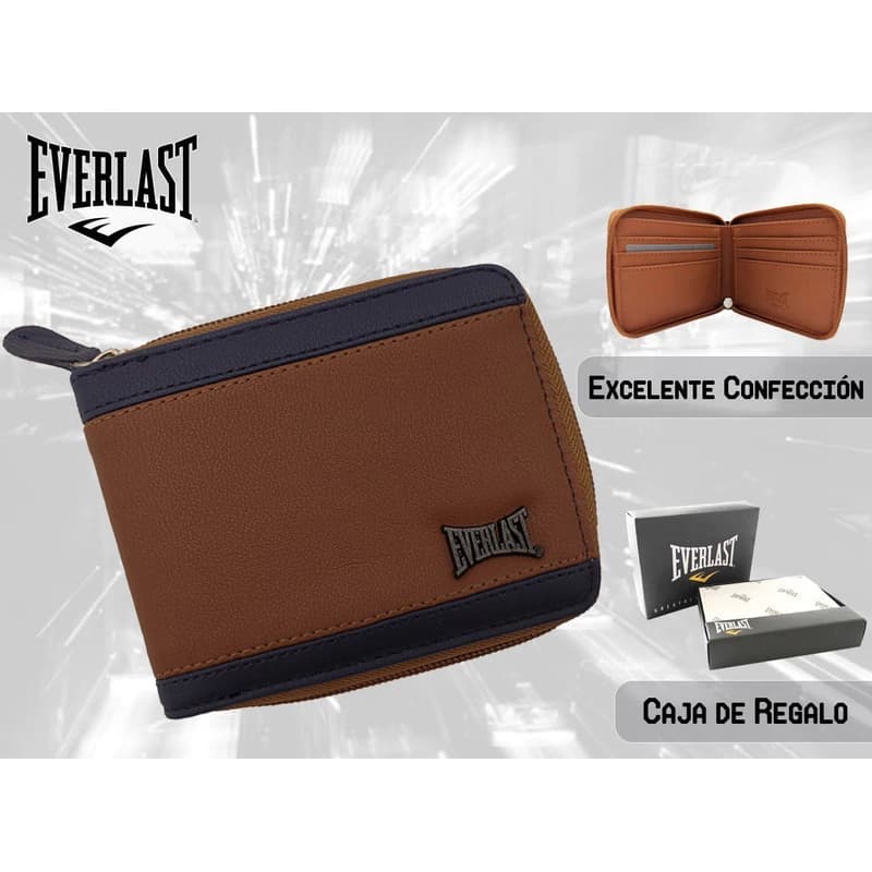Billetera Everlast Cuero PU con Cierre | 6 Compartimentos para Tarjetas — Azul con negro 26868